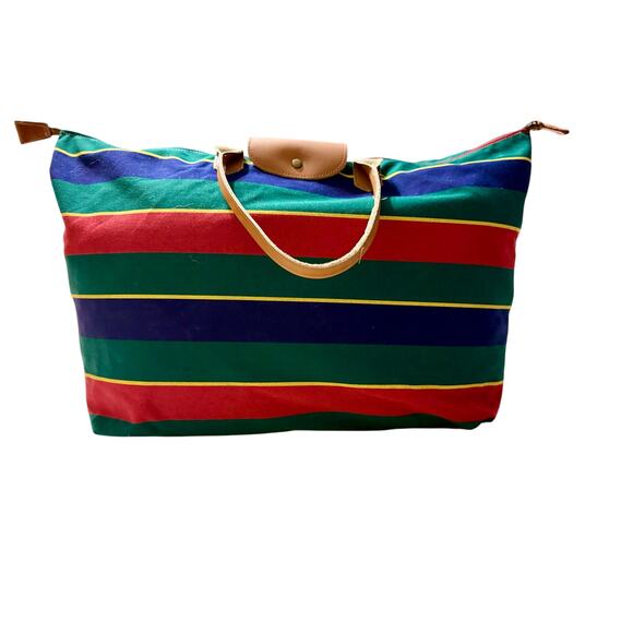 Vintage Accessories Unlimited Striped Canvas Weekender Travel Duffle Bag - Picture 3 of 8